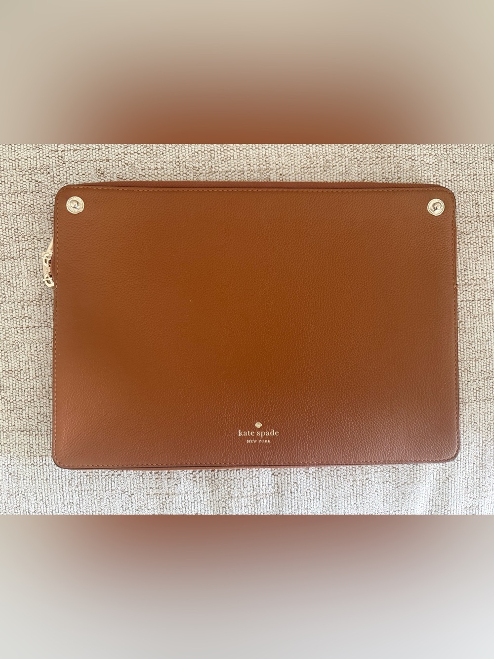 kate spade Slim Leather Laptop Sleeve in Cognac Brown with Gold-Tone Accents